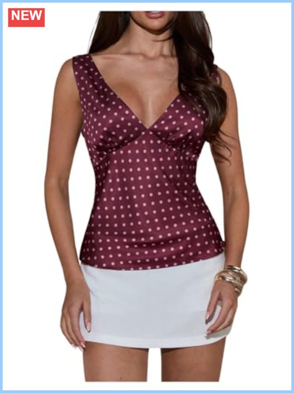 Women's Satin Polka Dots Sleeveless Deep V Neck Going Out Party Top